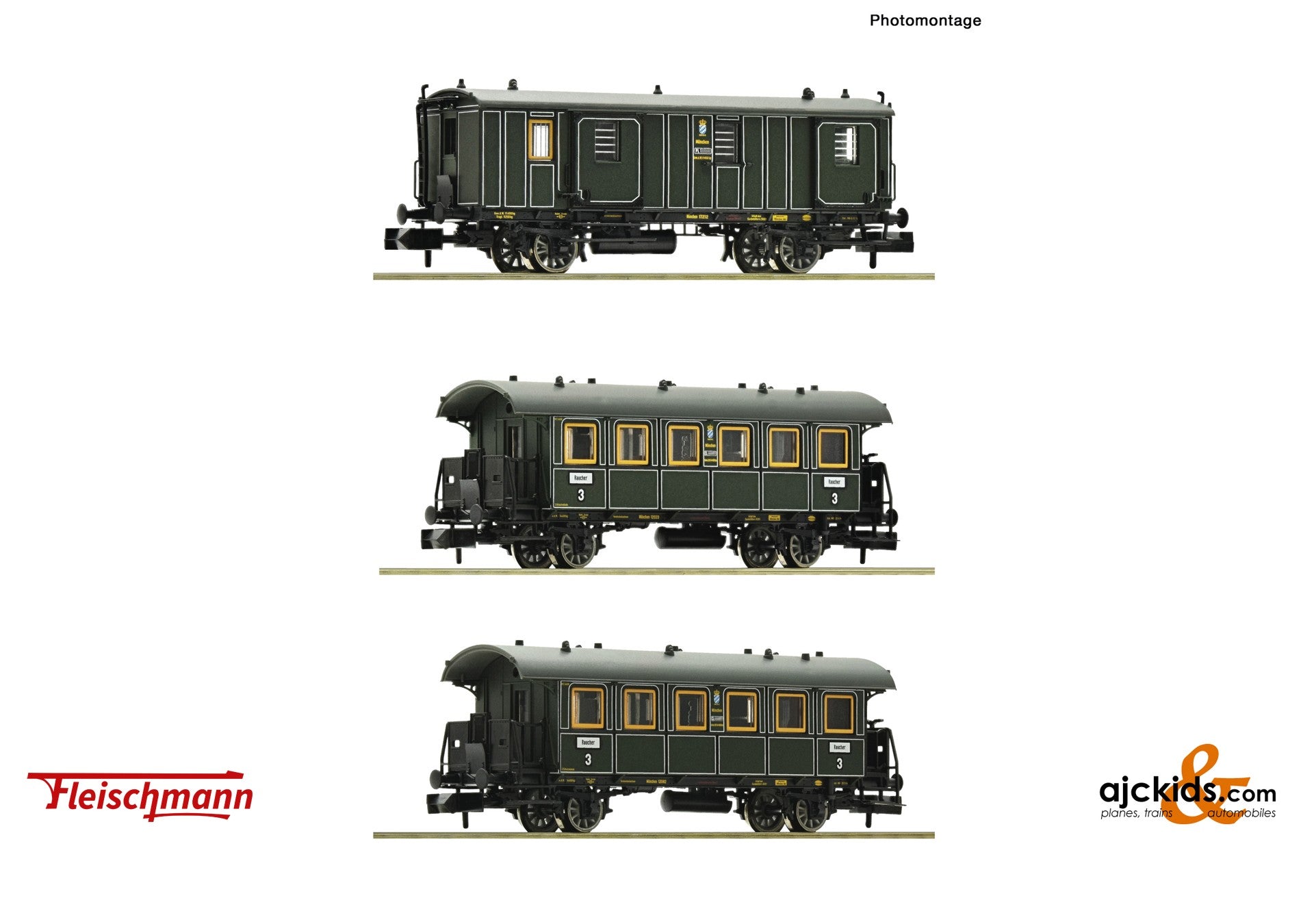 Fleischmann 809004 -3 piece set: Passenger train, K.Bay.Sts.B.