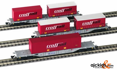 Fleischmann 825201 3-part Set container carrying wagons of the Crossrail AG loaded with different Crossrail-cont