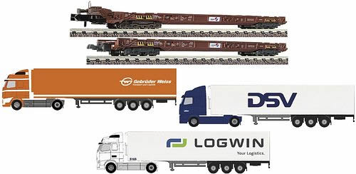 Fleischmann 827081 6-Piece Set Rolling Road Low Floor Cars + Trucks