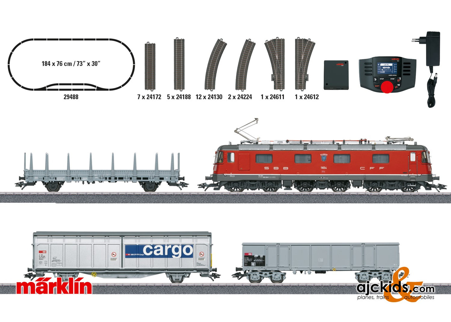 Marklin 29488 - Swiss Freight Train with a Class Re 620 Digital Starter Set, EAN 4001883294889 at Ajckids.com