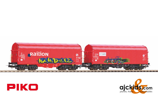 Piko 58378 - 2-Car Set Slide Wall Boxcars w/Graffiti Caib & Railion NS V