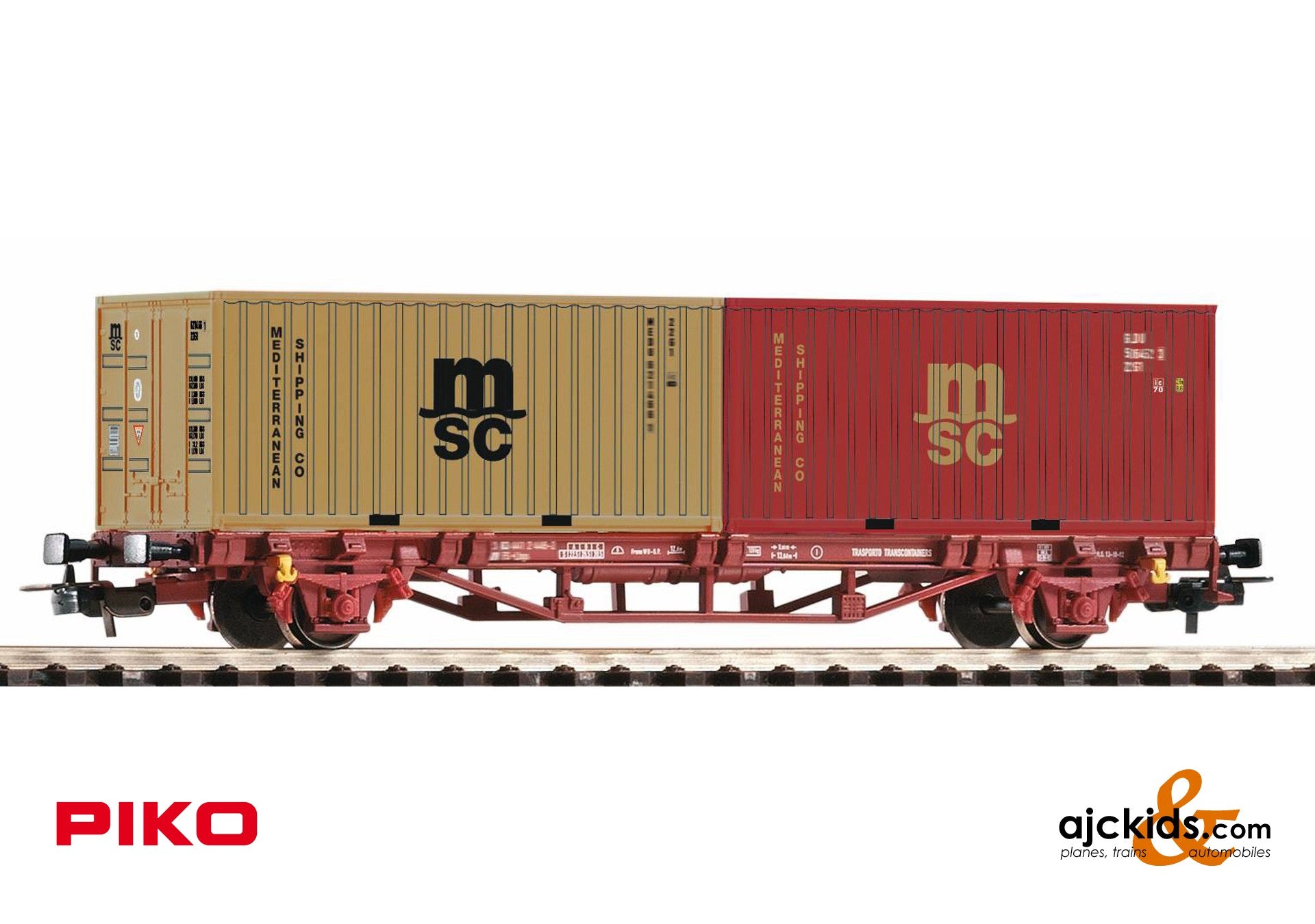 Piko 97153 at Ajckids.com, Flatcar w/2 20' MSC containers FS IV