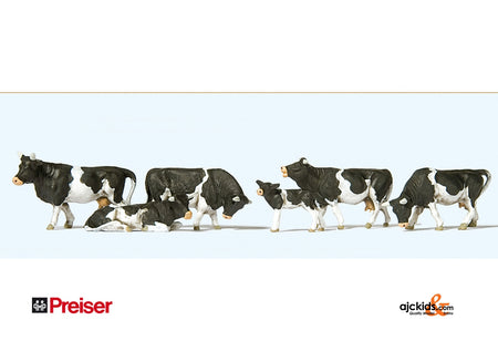 Preiser 10145 Cows Wht & Blk 6 pcs