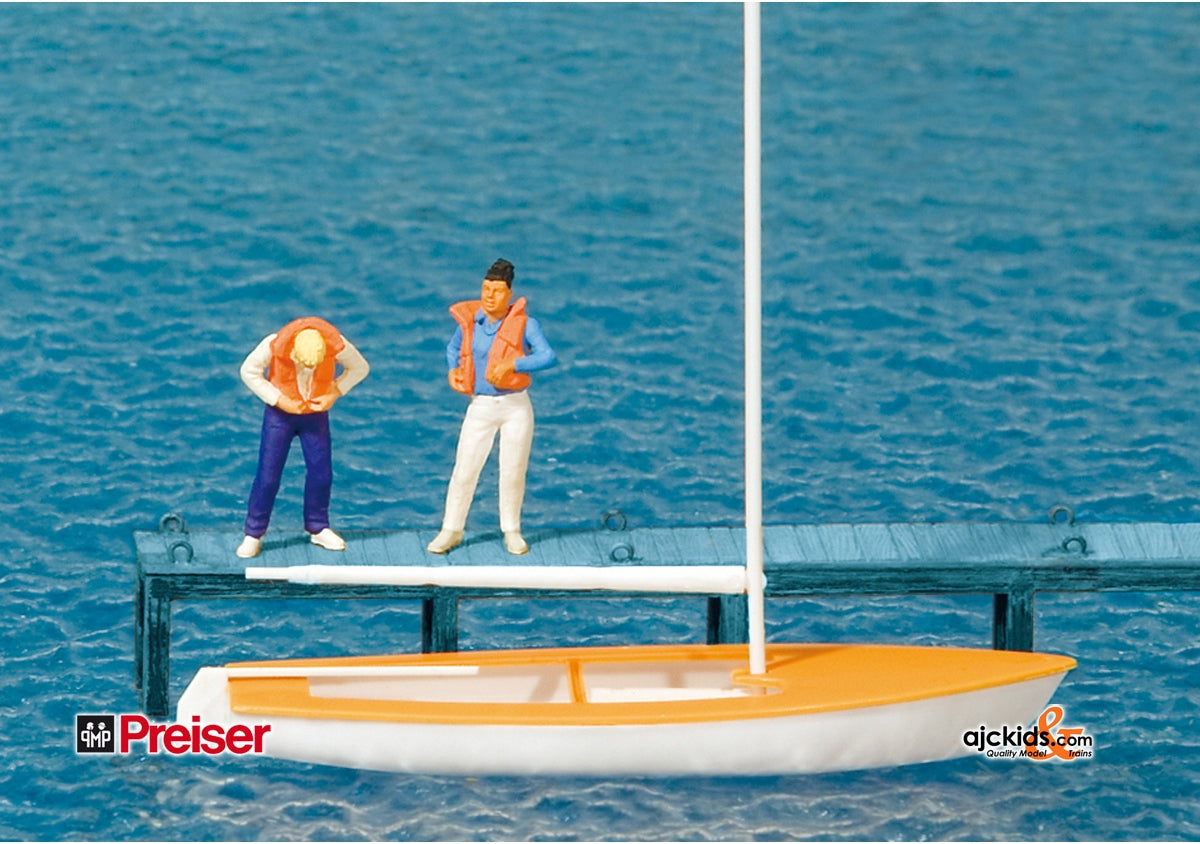 Preiser 10678 Boat with Sailers with Lftjckts