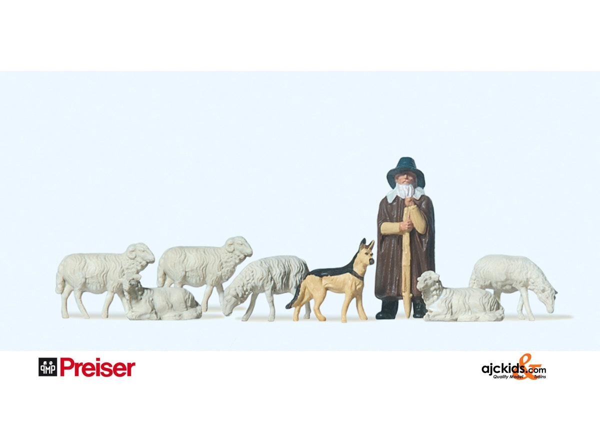 Preiser 14160 Shepherd with Sheep & Dog 8 pcs