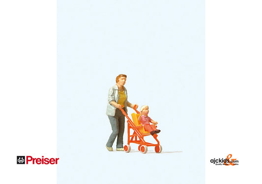 Preiser 28079 Woman with Child & Stroller