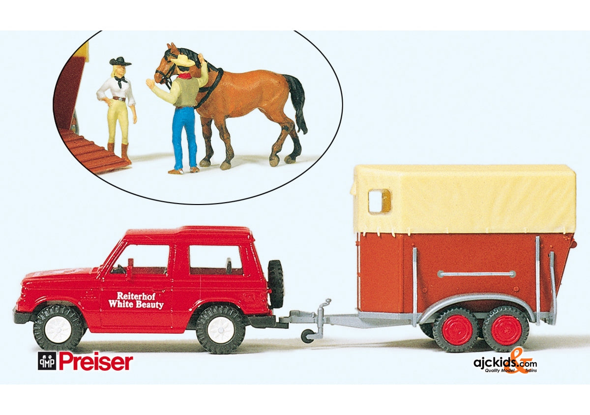 Preiser 33243 - Pajero with Trailer/Horse/Figs