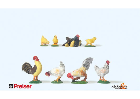 Preiser 47070 Roosters & Hens Asst 8 pcs