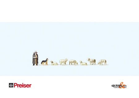 Preiser 88577 Shepherd with flock & dog 8 pcs