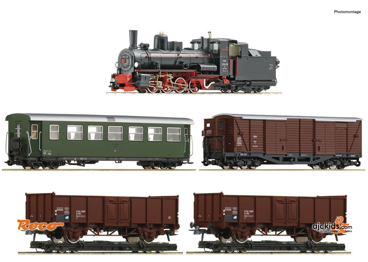 Roco 31032 5 piece set: Steam locomotive 399.06 with mixed passenger train