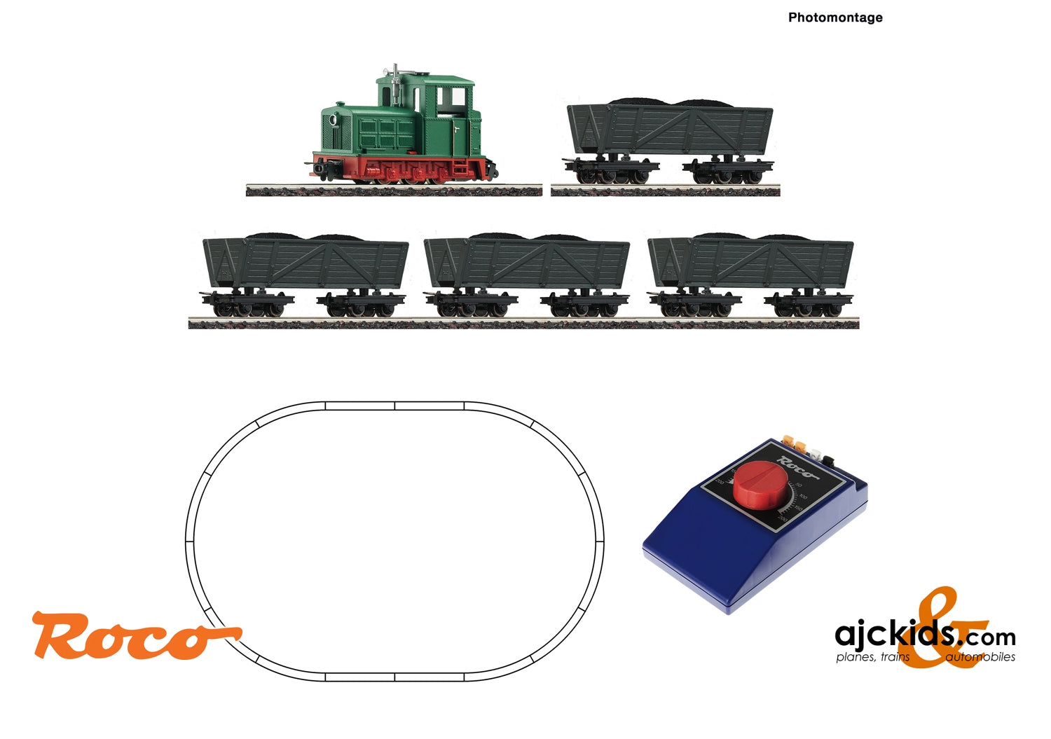 Roco 31034 - Analogue start set: Light railway diesel locomotive
with tipper wagon train