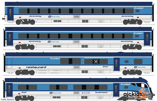 Roco 64111 Wagenset RAILJET 4 cars blue grey