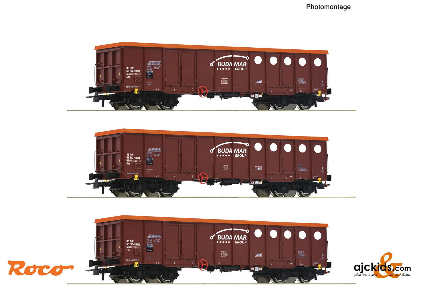 Roco 6600087 - 3-piece set: Open freight wagons, Budamar, EAN: 9005033066529