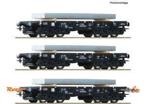 Roco 67194 3 piece set: Heavy duty flat wagon NS