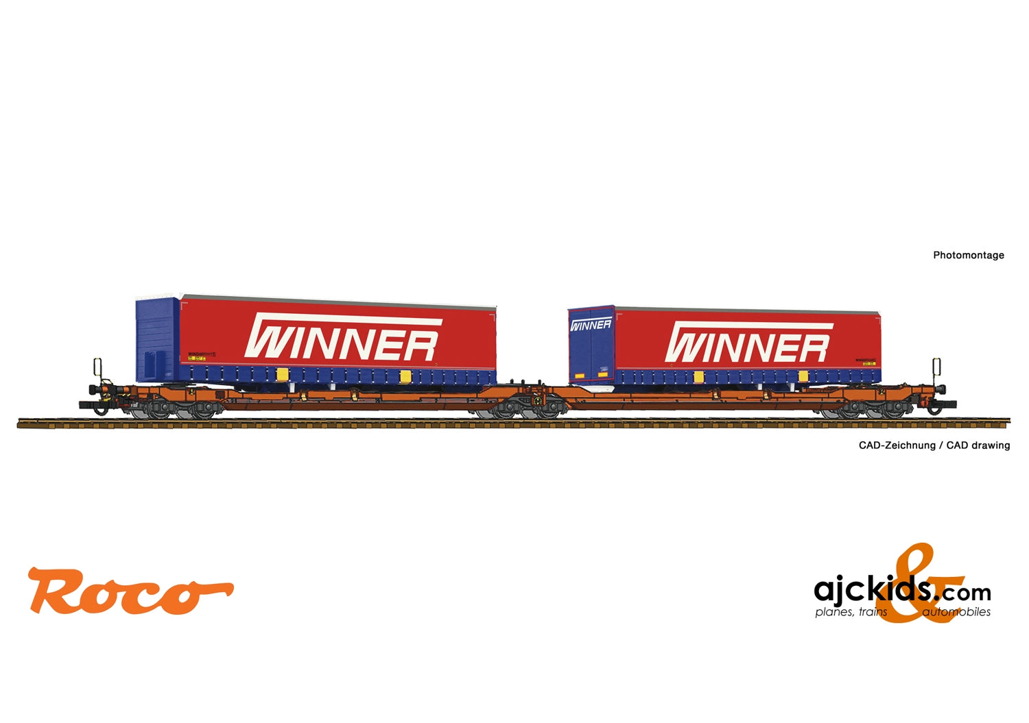 Roco 75889 - Articulated double pocket wagon T3000e + Winner Trailer #3 Display 75886