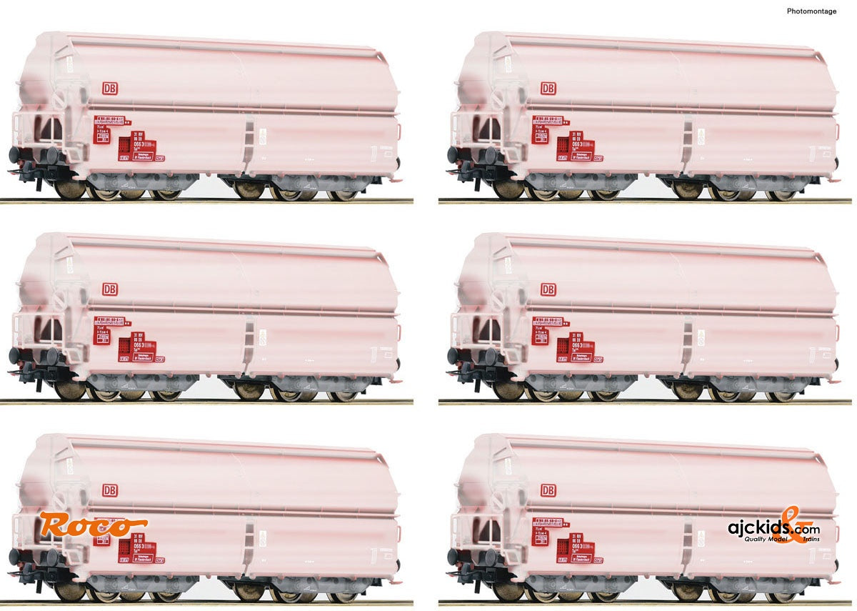Roco 75938 12 piece display: Swing roof wagons DB-AG