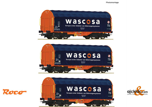 Roco 76009 -3 piece set: Sliding tarpaulin wagons, Wascosa