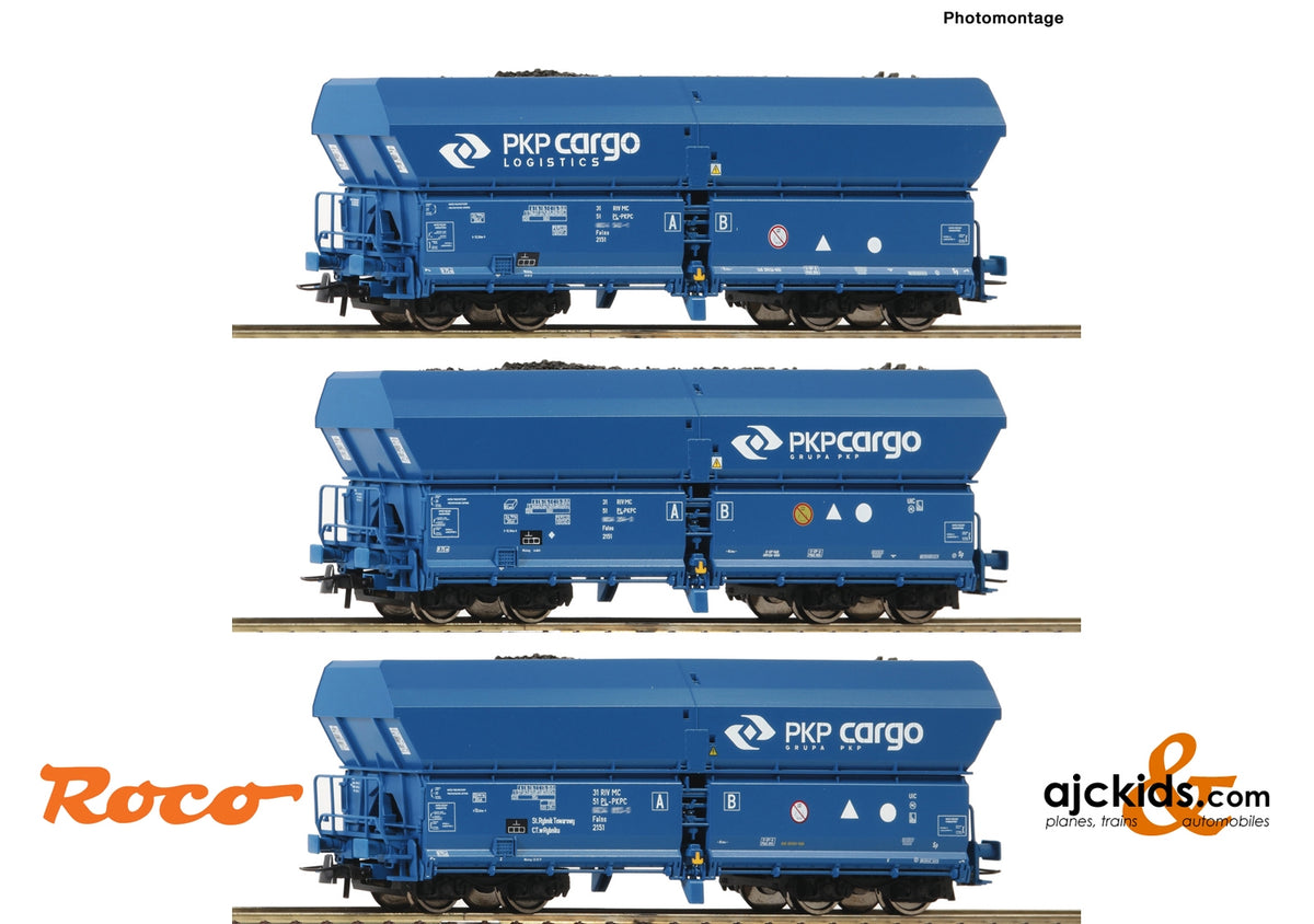 74096 Roco Roco 76046 - 3 piece set: Self-unloading hopper wagons at Ajckids.com