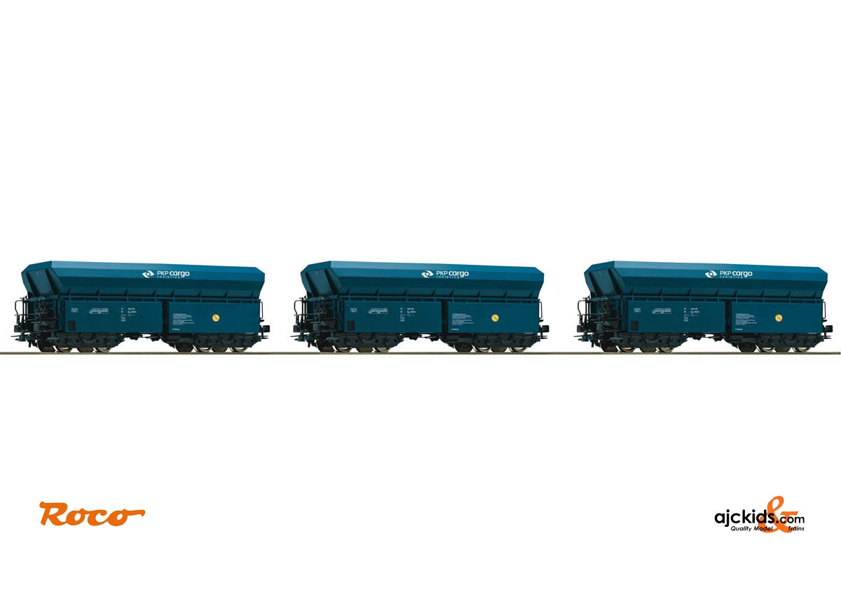 Roco 76078 3 piece set: Self-unloading hopper wagons PKP