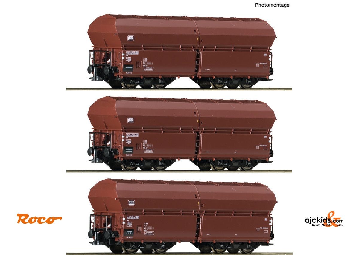 Roco 76079 3 piece set: Self-unloading hopper wagons DB