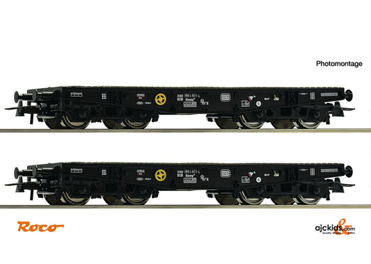 Roco 76080 2 piece set: Heavy duty flat wagon DB