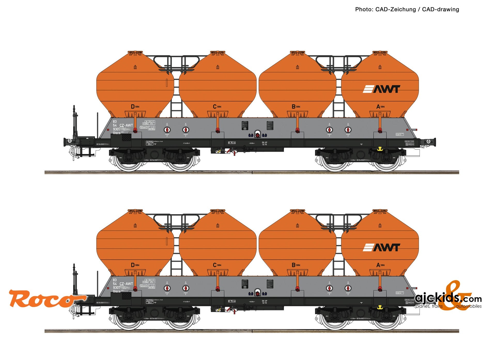 Roco 770 Roco 77002 - 2 piece set: Silo wagons, AWT at Ajckids.com