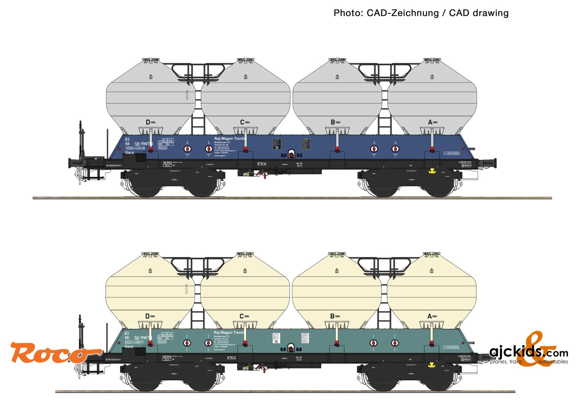 Roco 77003 - 2 piece set: Silo wagons, ZSSK at Ajckids.com