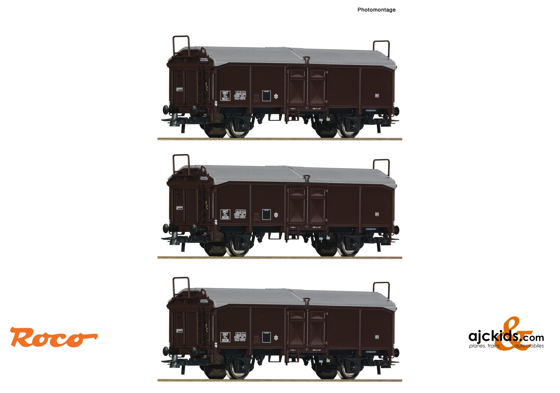 Roco 770 Roco 77020 - 3 piece set: Sliding roof wagons, SNCF at Ajckids.com