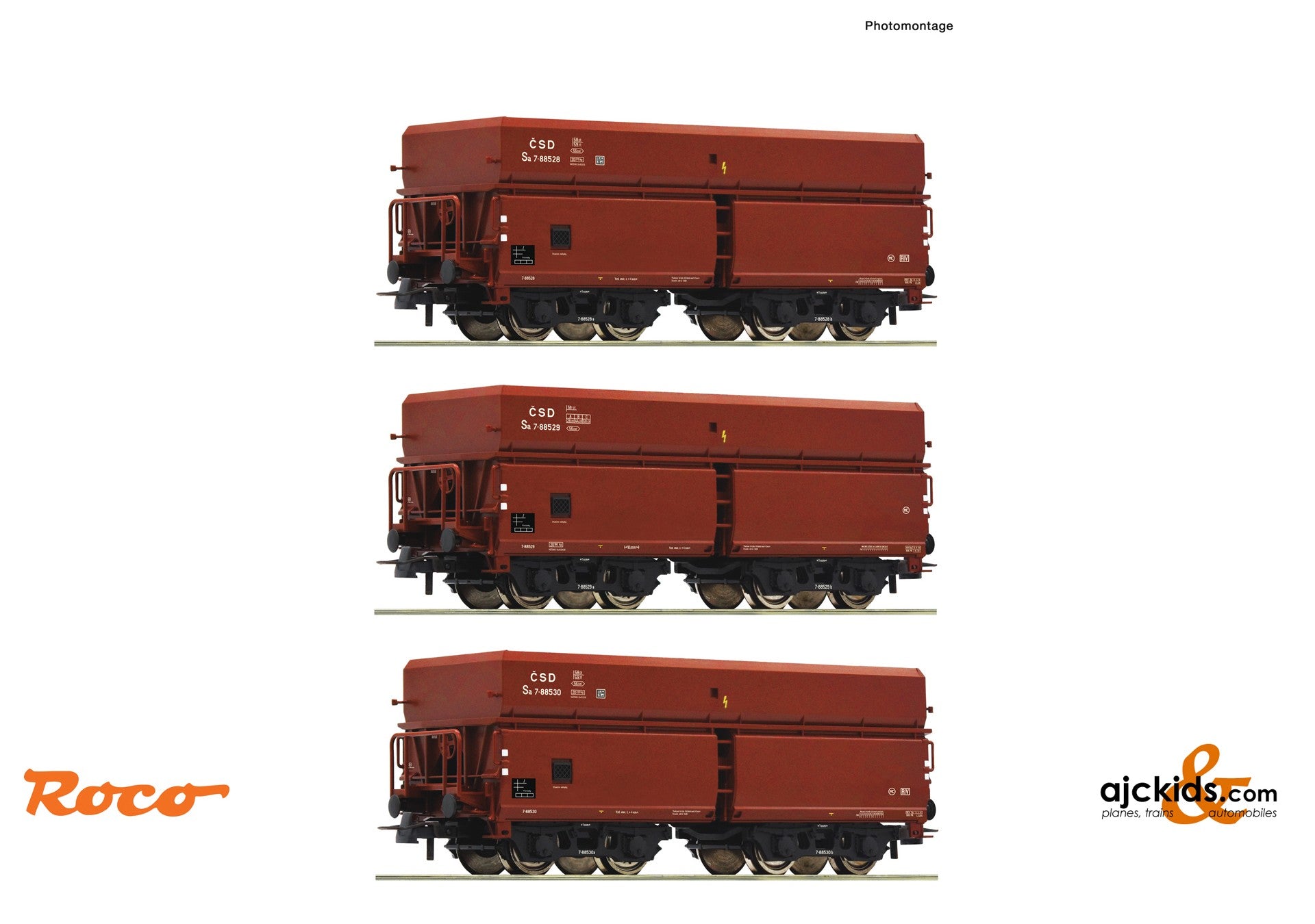 Roco 770 Roco 77023 - 3 piece set: Self unloading hopper wagons, CSD at Ajckids.com