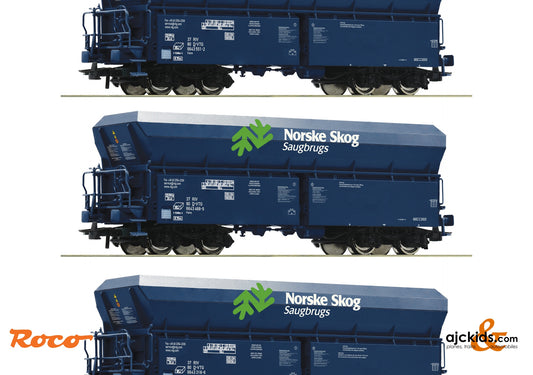 Roco 77044 - 3-piece set: Self-unloading wagon “Norske Skog”, VTG