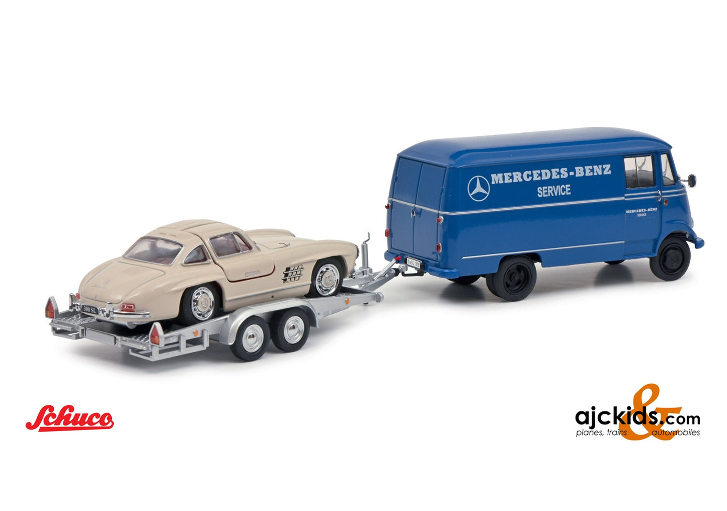 Schuco 450253900 - Mercedes-Benz L319 with car trailer+ Mercedes 300SL 1:43