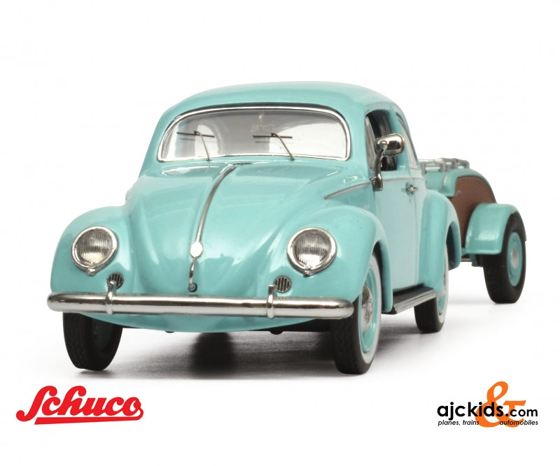 Schuco 450269900 VW Beetle Ovali with trailer Westfalia, turquoise